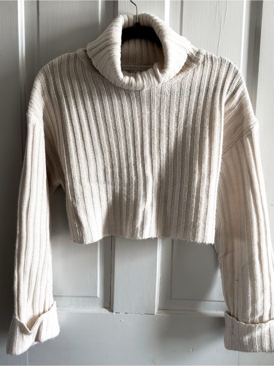 Sweet Rain Sweaters - Sweet Rain Cropped Cream Ribbed Turtleneck Sweater